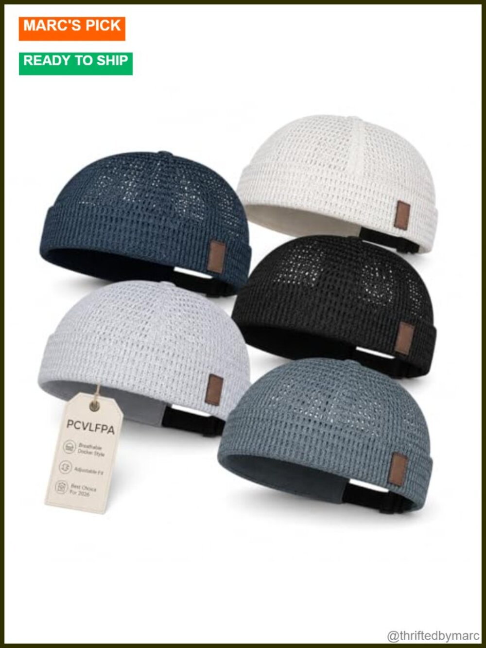 Men's 5 Pack Brimless Docker Hat Breathable Mesh Adjustable Skullcap